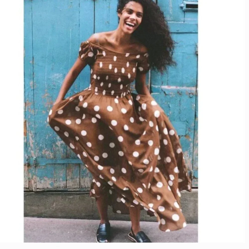 NEW Free People Ultraviolet Dress Polka Dot Maxi Cotton in Oak 4J2 266